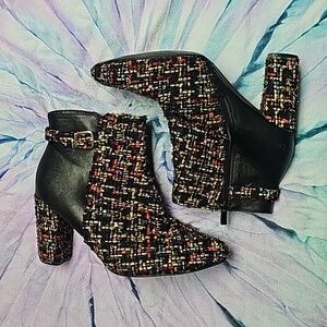 Tweed Booties Ashley Stewart Sparkly Heels Multicolor Glitter Holiday Size 9
